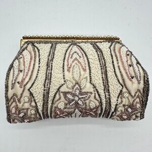 Vintage Sagil Paris France Mid Century Art Deco Beaded Pearl Evening Clutch Bag